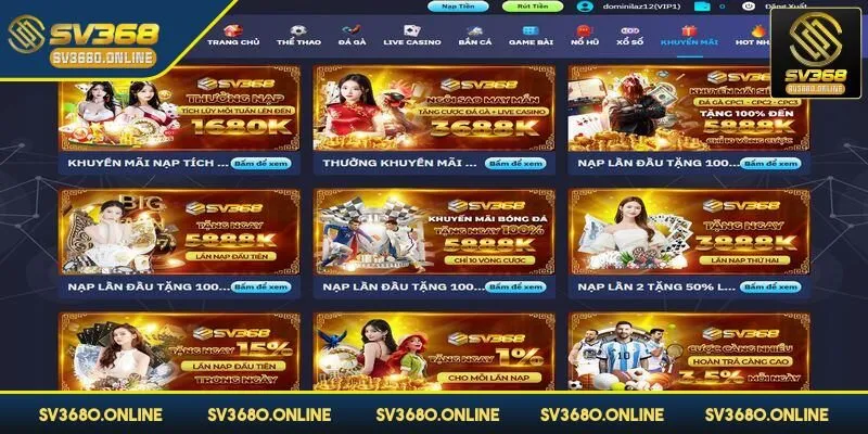 Thương hiệu SV368 xứng tầm để lựa chọn tham gia ngay 3 Luôn có nhiều ưu đãi thưởng hấp dẫn cho người chơi